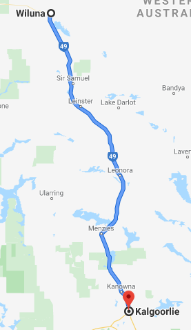 Kalgoorlie to Wiluna Map